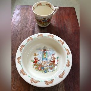 Vintage Royal Doulton 1936 Fine China Bunnykins Child’s Bowl and Cup Set.
